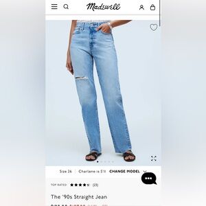NWT Madewell 90s Straight Jean, Size 30